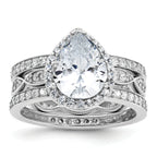 Cheryl M Sterling Silver Rhodium-plated Polished CZ Teardrop Halo 3 Ring Set