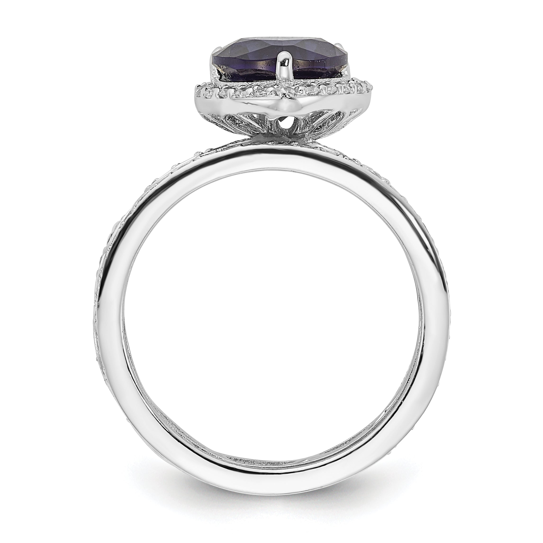 Cheryl M Sterling Silver Rhodium-plated Polished Lab Created Sapphire and CZ Teardrop Halo 3 Ring Set Secondary image