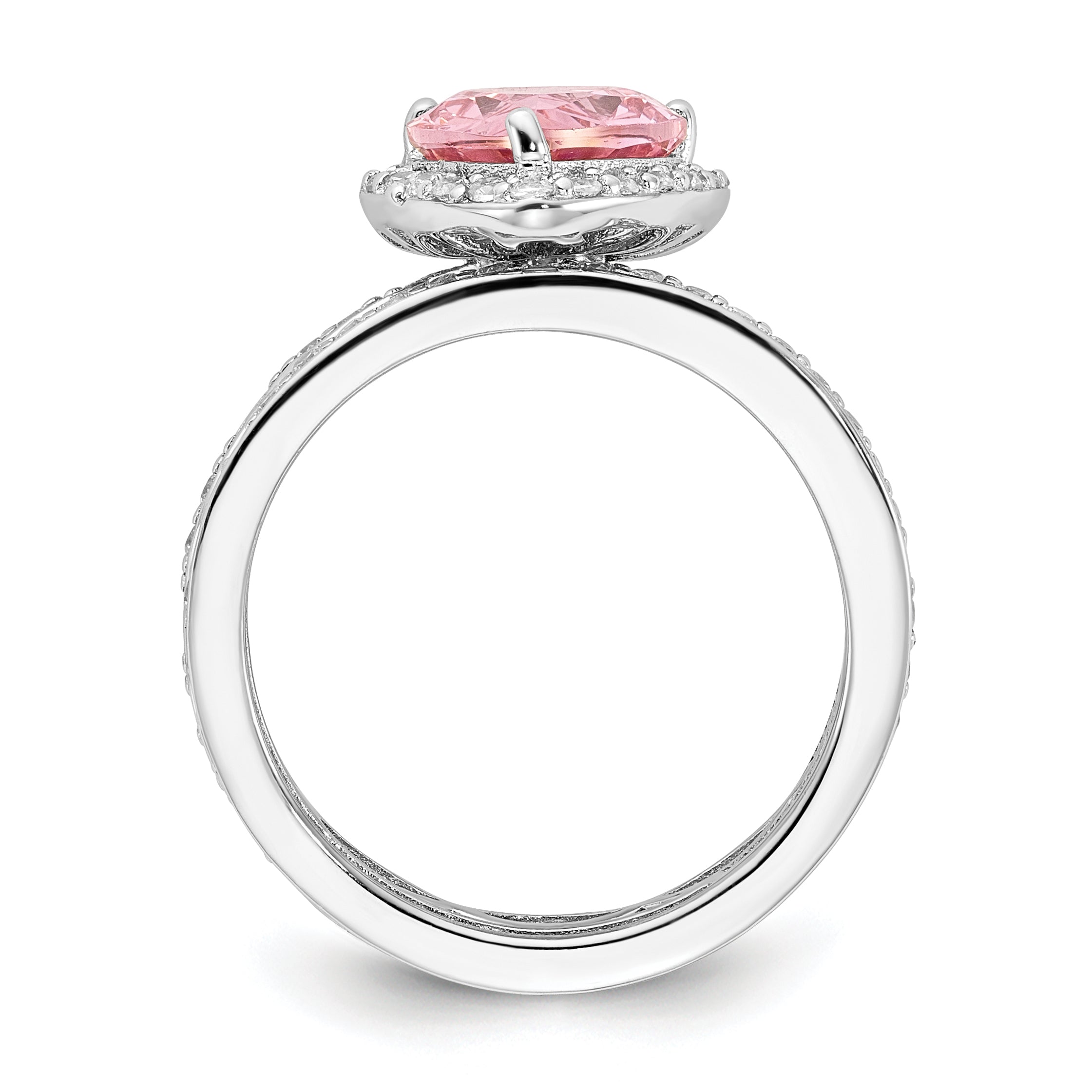 Cheryl M Sterling Silver Rhodium-plated Polished Pink and White CZ Halo Teardrop 3 Ring Set Secondary image