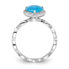 Cheryl M Sterling Silver Rhodium-plated Polished Blue Lab Created Opal and CZ Teardrop Halo Ring
