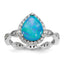 Cheryl M Sterling Silver Rhodium-plated Polished Blue Lab Created Opal and CZ Teardrop Halo Ring