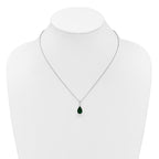 Cheryl M Sterling Silver Rhodium-plated Polished CZ and Green Glass Teardrop 18 Inch Necklace