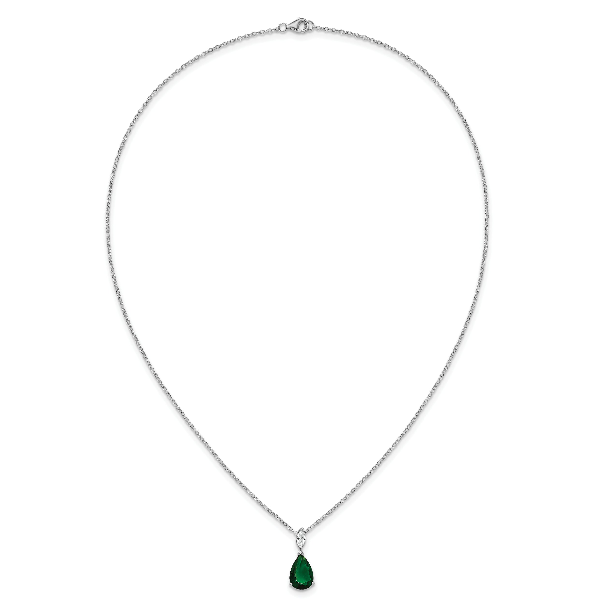 Cheryl M Sterling Silver Rhodium-plated Polished CZ and Green Glass Teardrop 18 Inch Necklace