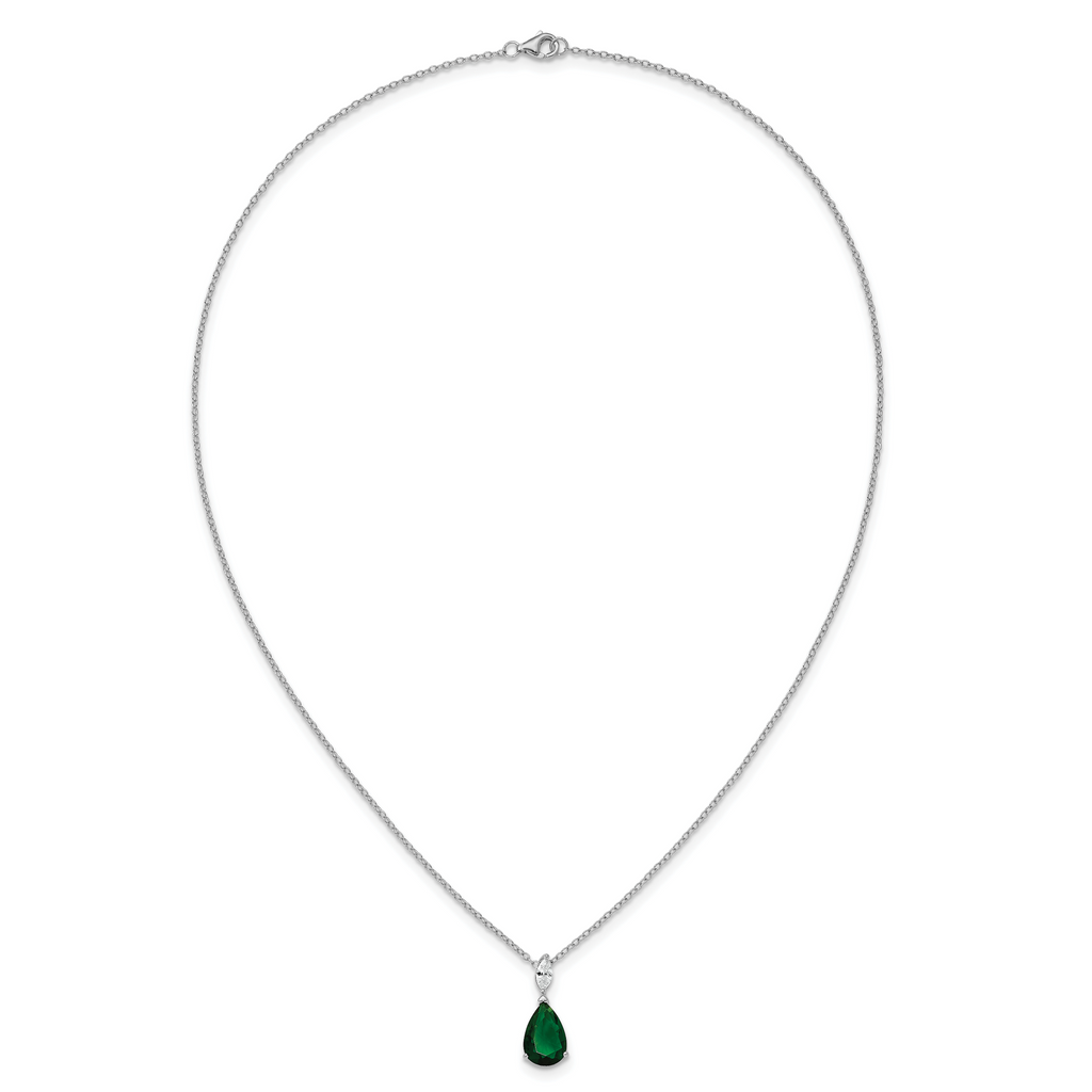 Cheryl M Sterling Silver Rhodium-plated Polished CZ and Green Glass Teardrop 18 Inch Necklace
