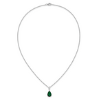 Cheryl M Sterling Silver Rhodium-plated Polished CZ and Green Glass Teardrop 18 Inch Necklace