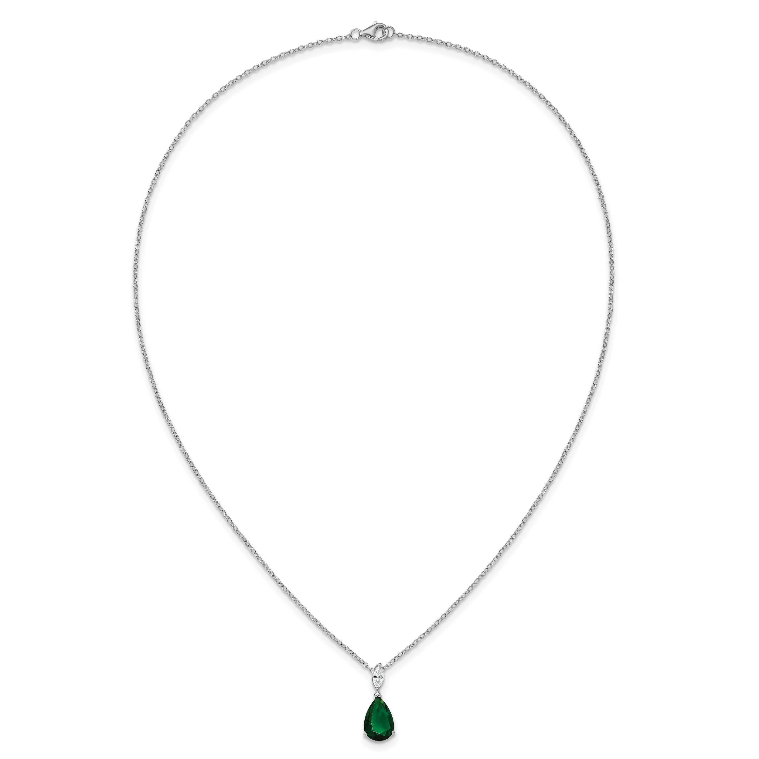Cheryl M Sterling Silver Rhodium-plated Polished CZ and Green Glass Teardrop 18 Inch Necklace