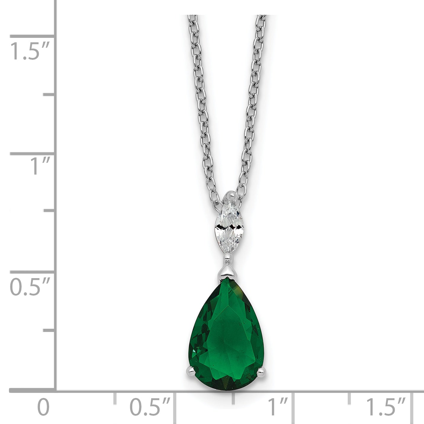 Cheryl M Sterling Silver Rhodium-plated Polished CZ and Green Glass Teardrop 18 Inch Necklace
