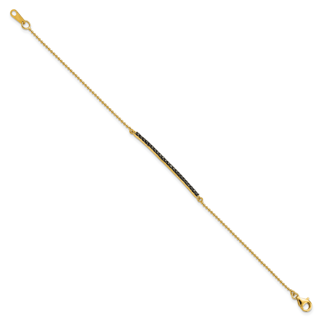 Cheryl M Sterling Silver Hematite and Gold-plated Polished and Beaded Black CZ Bar 7 Inch Bracelet