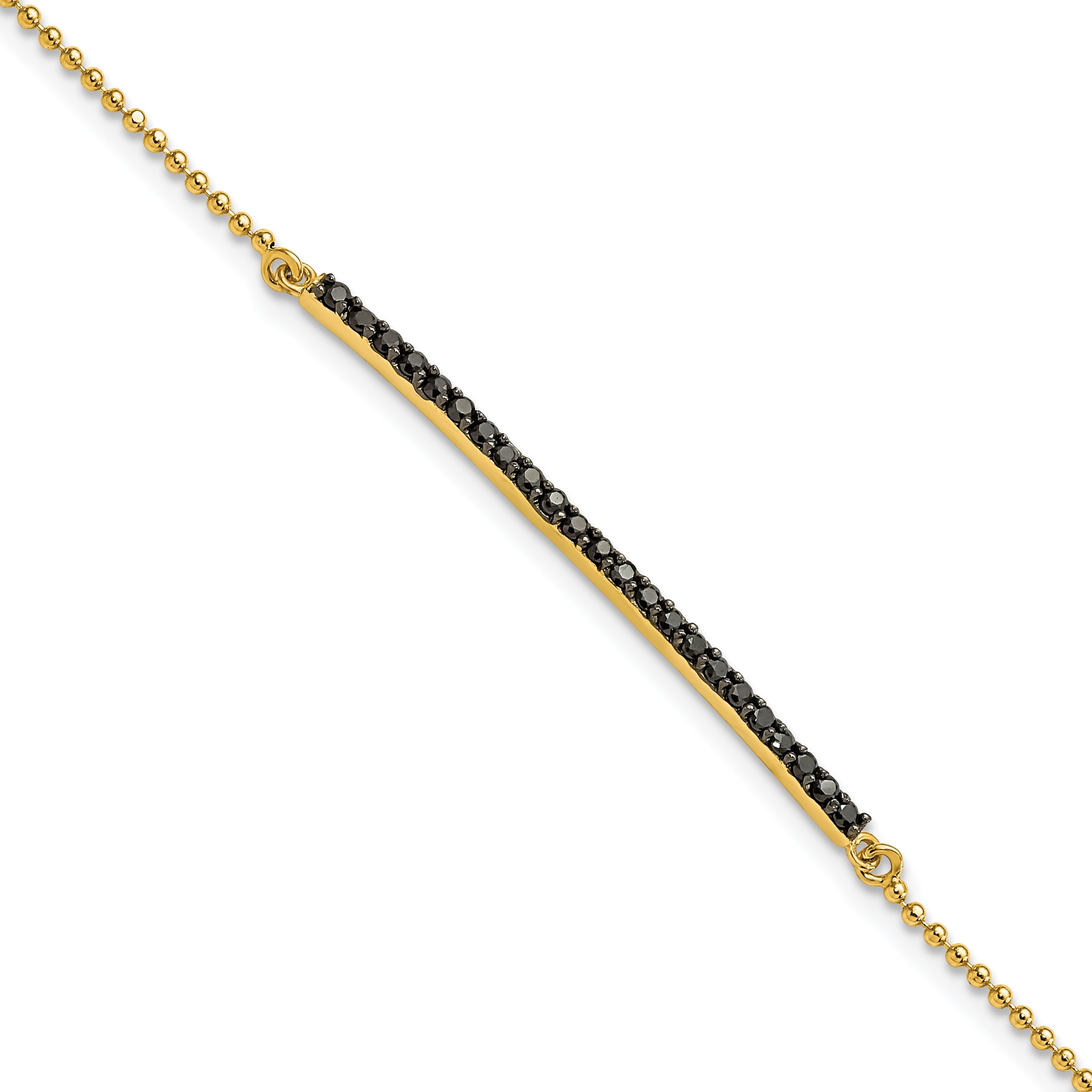 Cheryl M Sterling Silver Hematite and Gold-plated Polished and Beaded Black CZ Bar 7 Inch Bracelet Main image