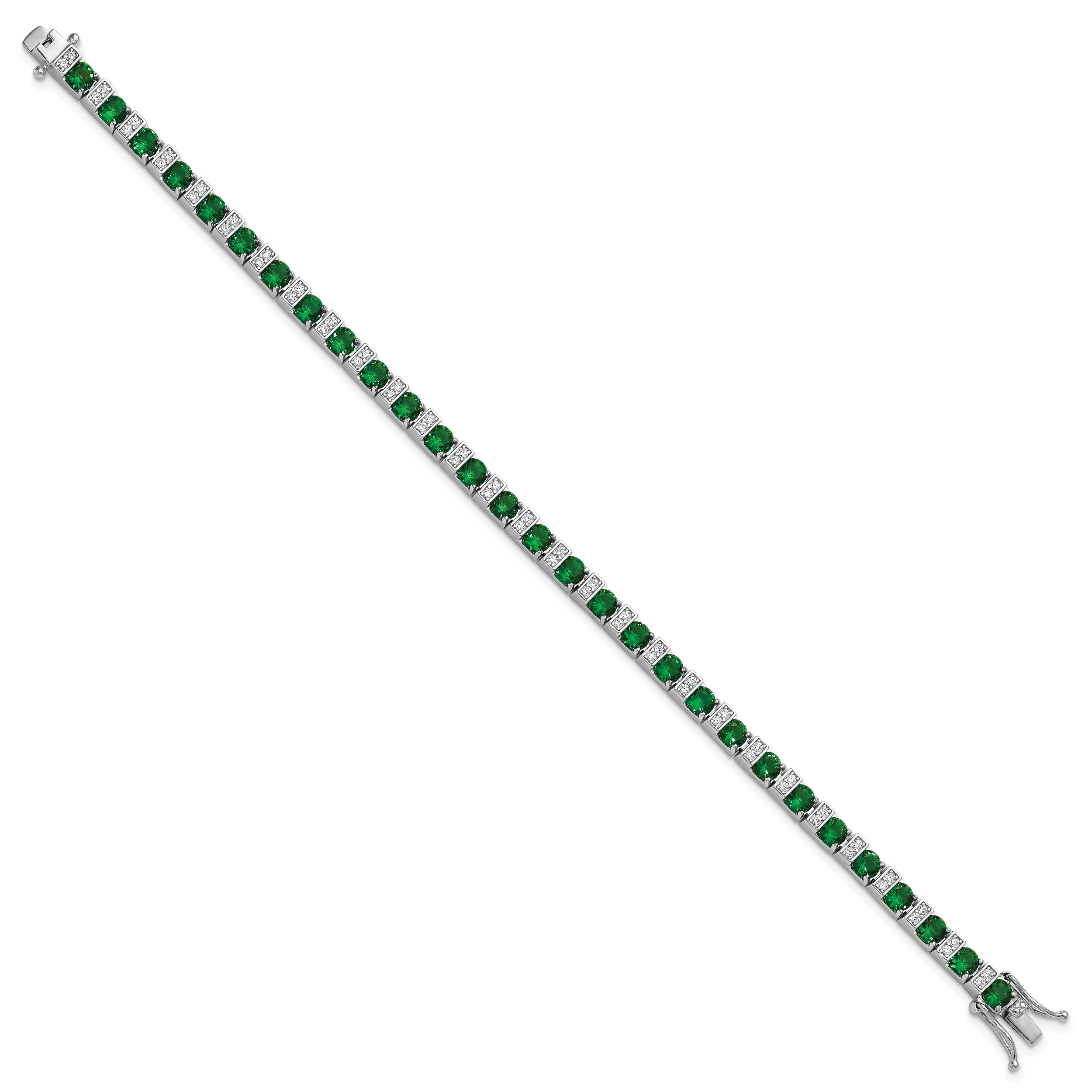 Cheryl M Sterling Silver Rhodium-plated Polished Green Glass and CZ 7.25 Inch Bracelet Secondary image