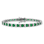 Cheryl M Sterling Silver Rhodium-plated Polished Green Glass and CZ 7.25 Inch Bracelet