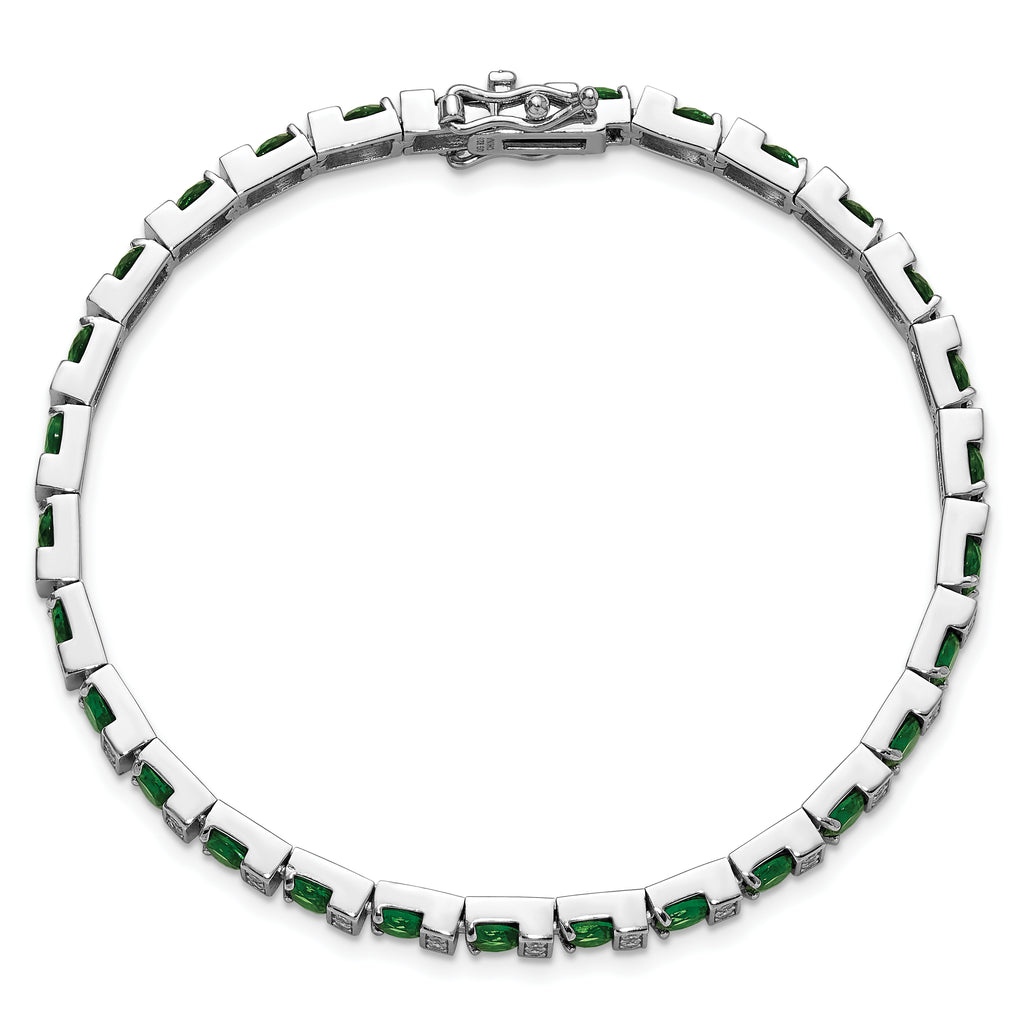 Cheryl M Sterling Silver Rhodium-plated Polished Green Glass and CZ 7.25 Inch Bracelet