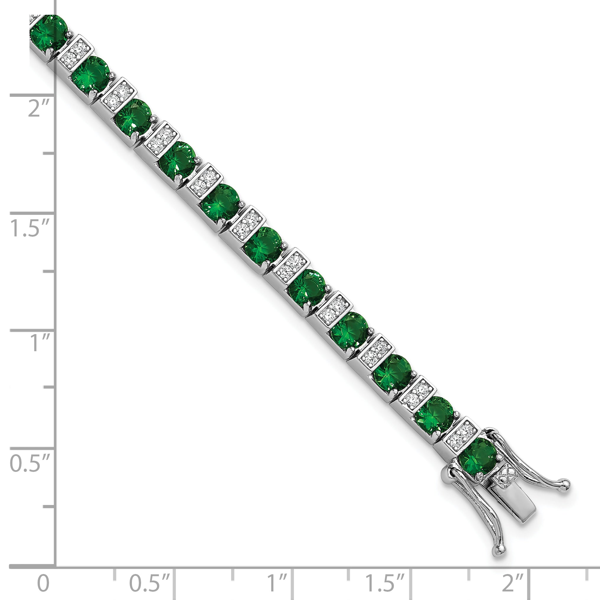 Cheryl M Sterling Silver Rhodium-plated Polished Green Glass and CZ 7.25 Inch Bracelet