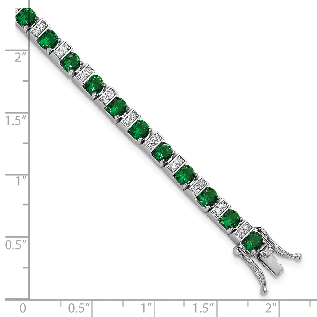 Cheryl M Sterling Silver Rhodium-plated Polished Green Glass and CZ 7.25 Inch Bracelet