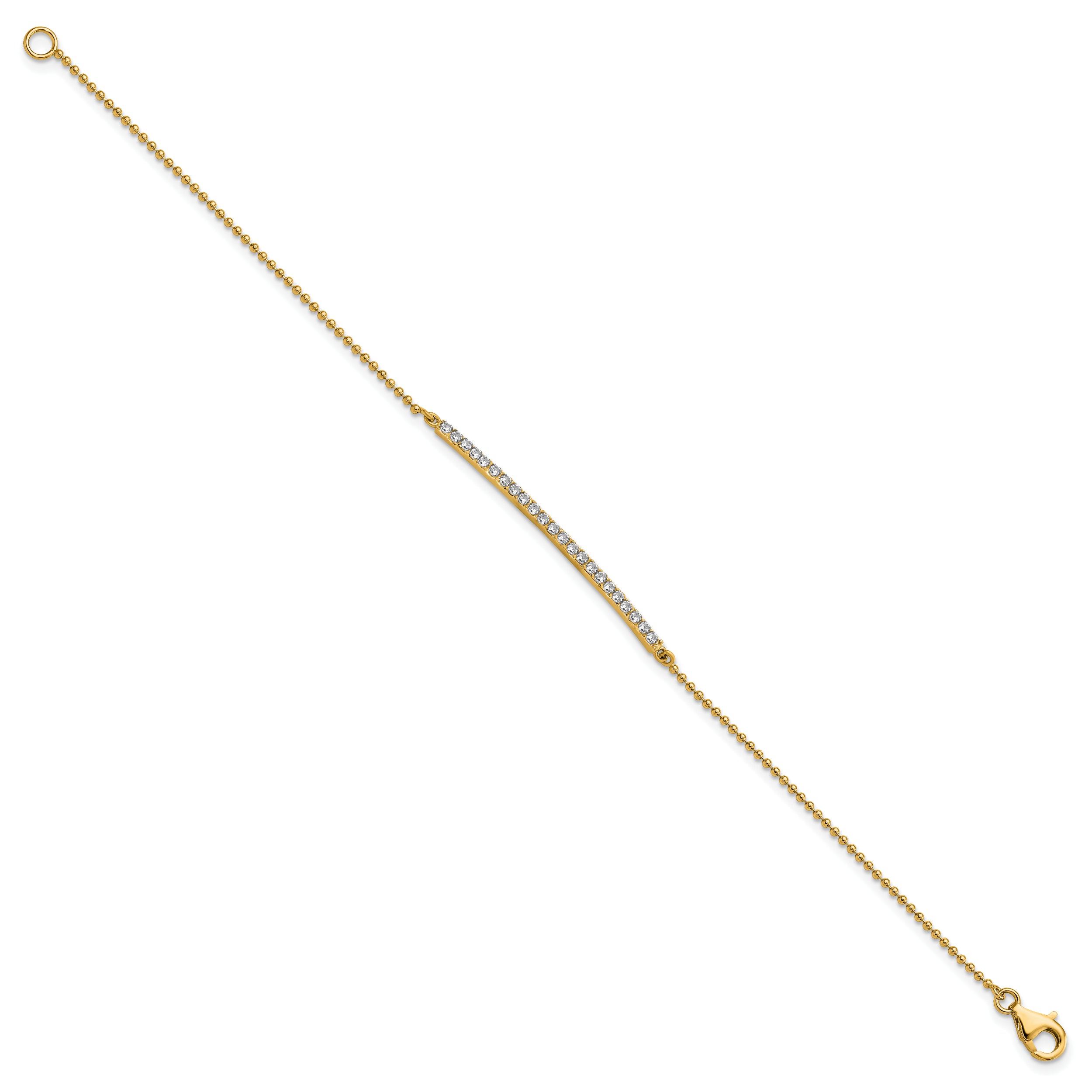 Cheryl M Sterling Silver Gold-plated Polished and Beaded CZ Bar 7 Inch Bracelet