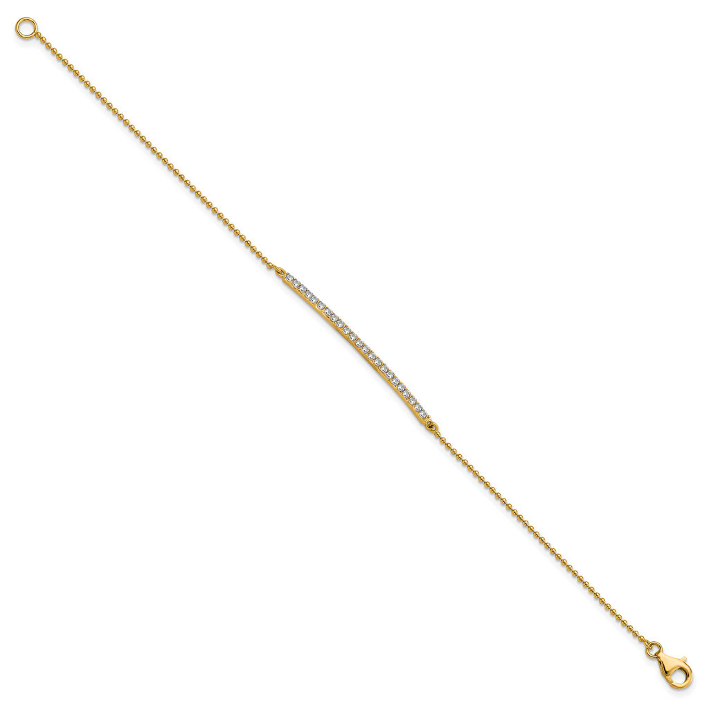 Cheryl M Sterling Silver Gold-plated Polished and Beaded CZ Bar 7 Inch Bracelet