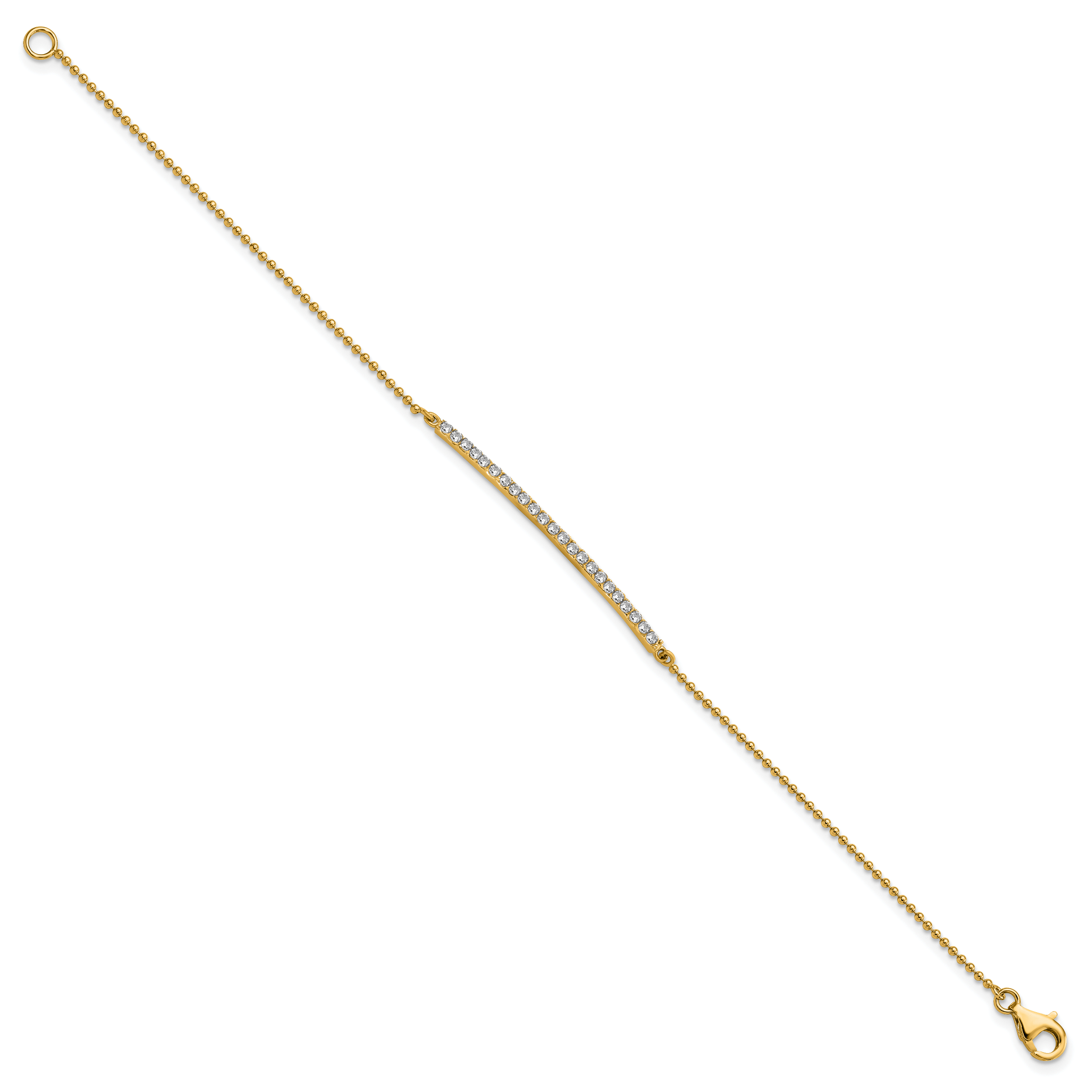Cheryl M Sterling Silver Gold-plated Polished and Beaded CZ Bar 7 Inch Bracelet