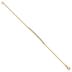 Cheryl M Sterling Silver Gold-plated Polished and Beaded CZ Bar 7 Inch Bracelet