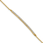 Cheryl M Sterling Silver Gold-plated Polished and Beaded CZ Bar 7 Inch Bracelet