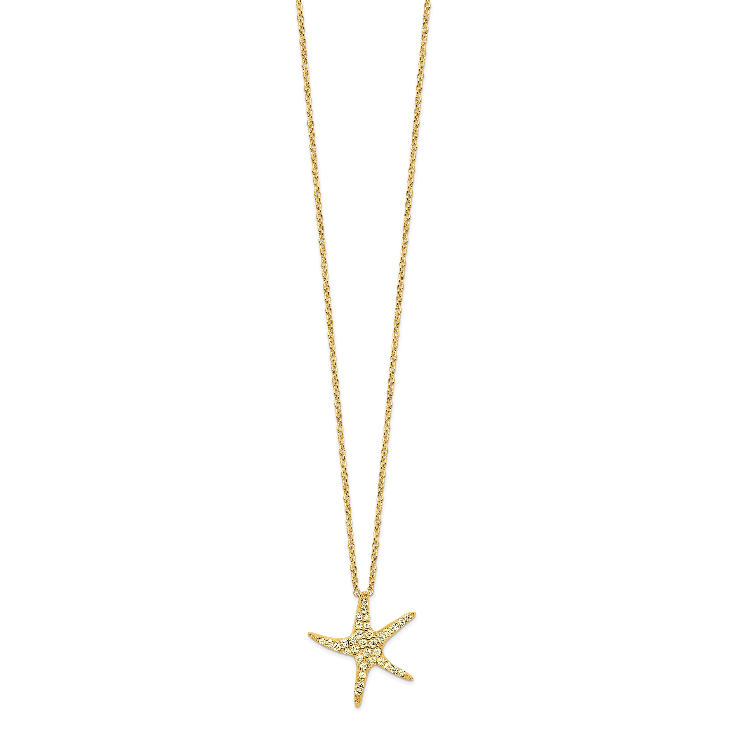 Cheryl M Sterling Silver Gold-plated Polished Yellow CZ Starfish 16 Inch with 2 Inch Extension Necklace