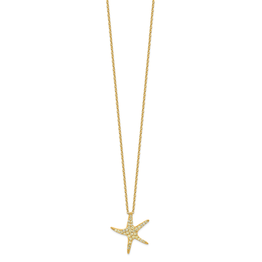 Cheryl M Sterling Silver Gold-plated Polished Yellow CZ Starfish 16 Inch with 2 Inch Extension Necklace