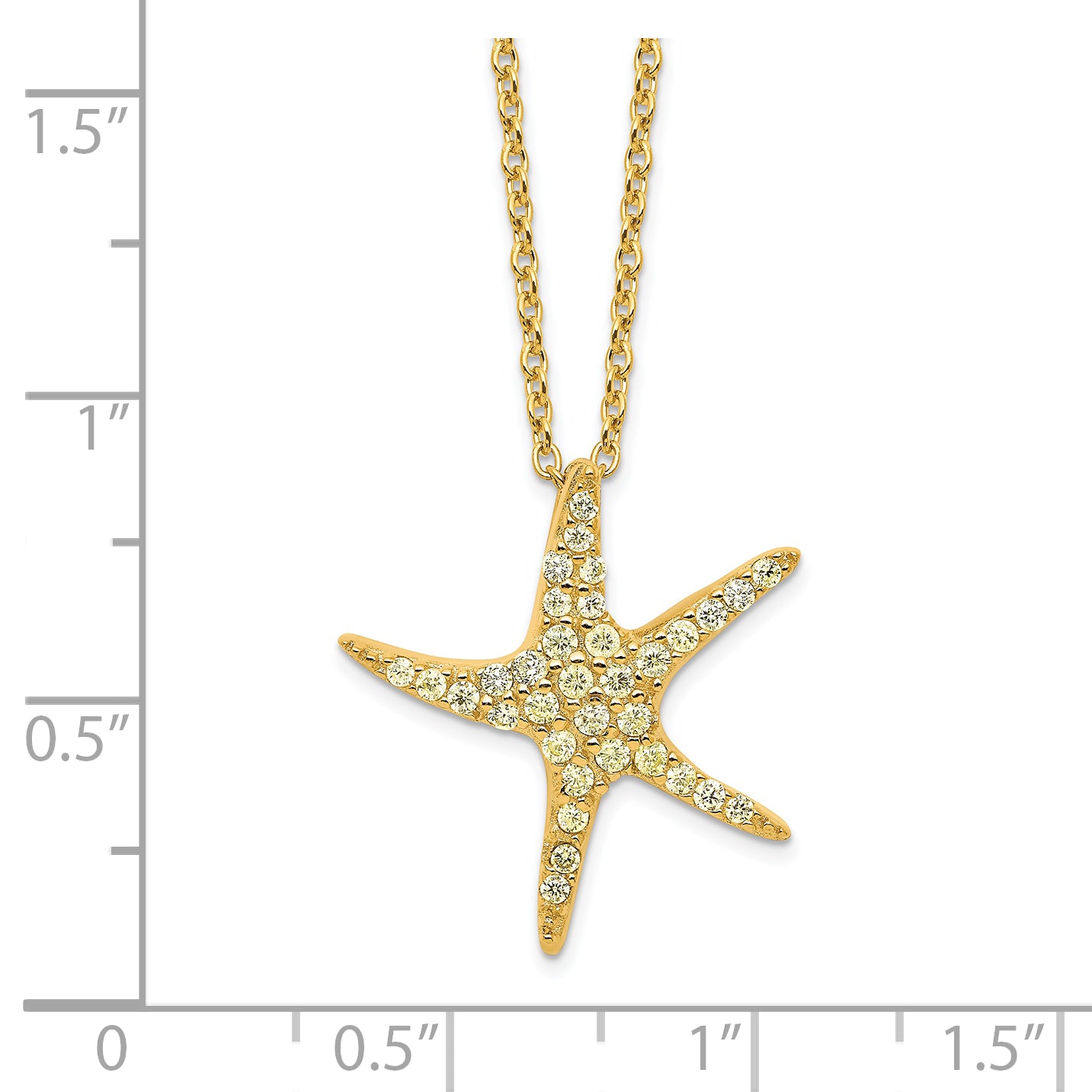 Cheryl M Sterling Silver Gold-plated Polished Yellow CZ Starfish 16 Inch with 2 Inch Extension Necklace