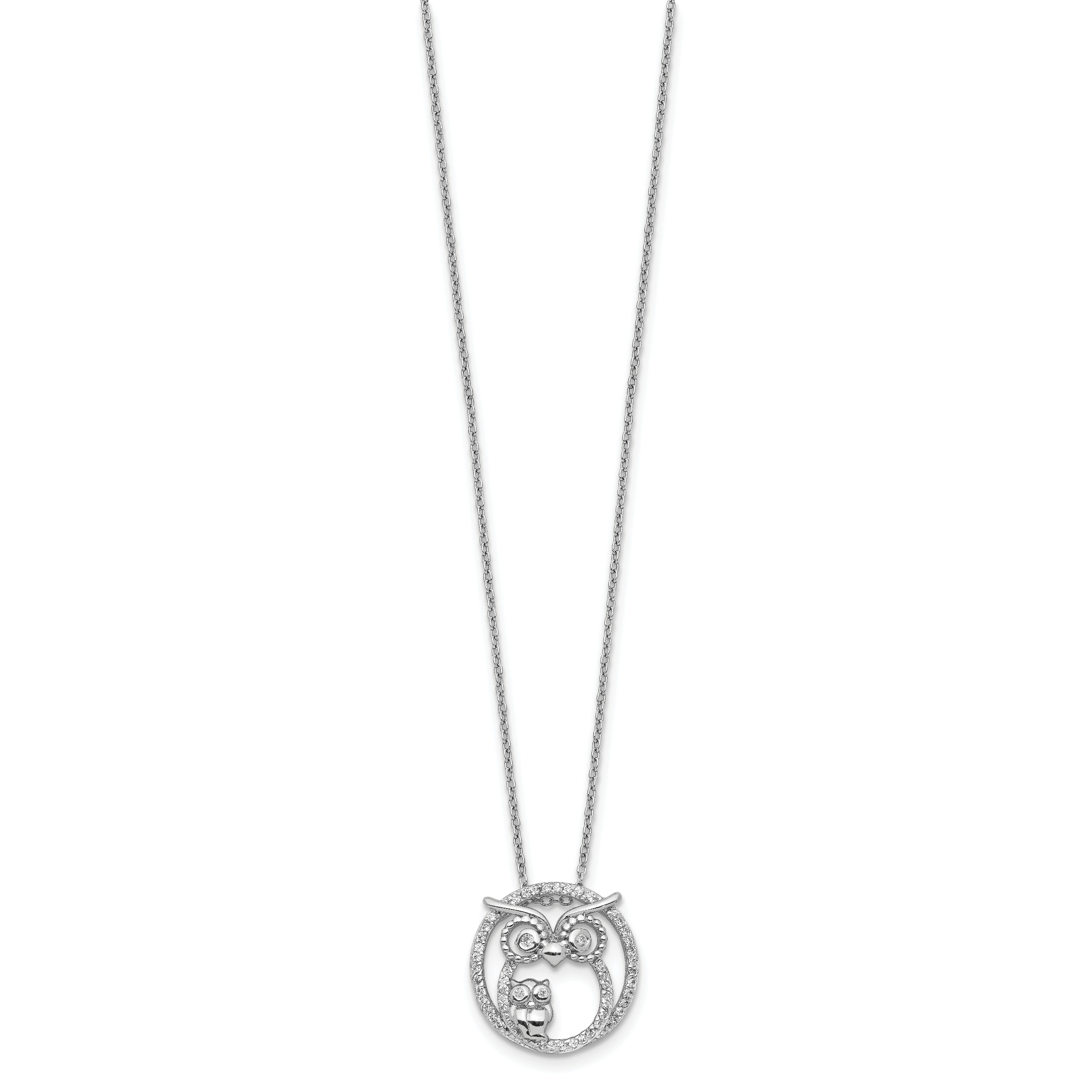Cheryl M Sterling Silver Rhodium-plated Polished CZ Owls 16 Inch with 2 Inch Extension Necklace Secondary image