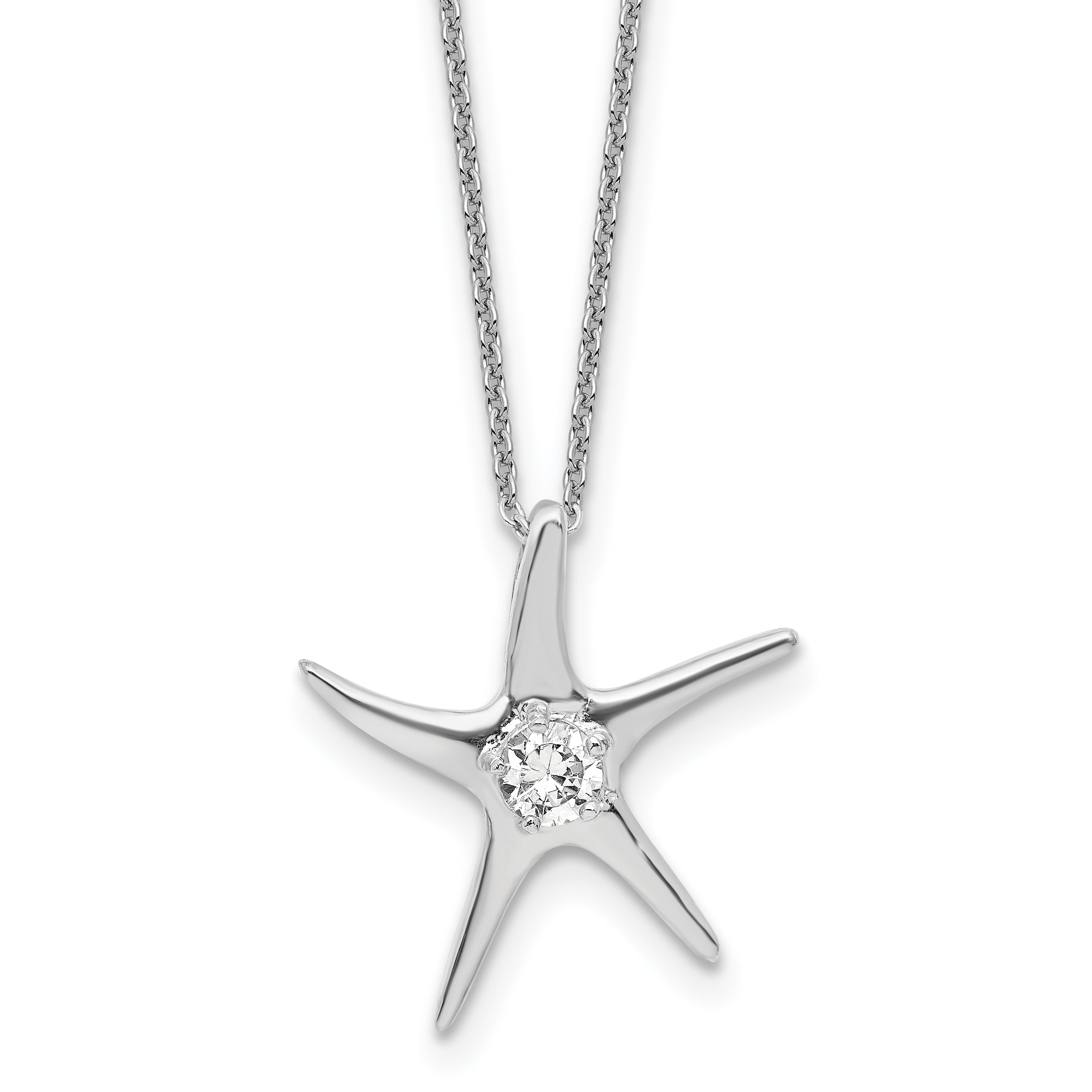 Cheryl M Sterling Silver Rhodium-plated Polished CZ Starfish 16 Inch with 2 Inch Extension Necklace Main image