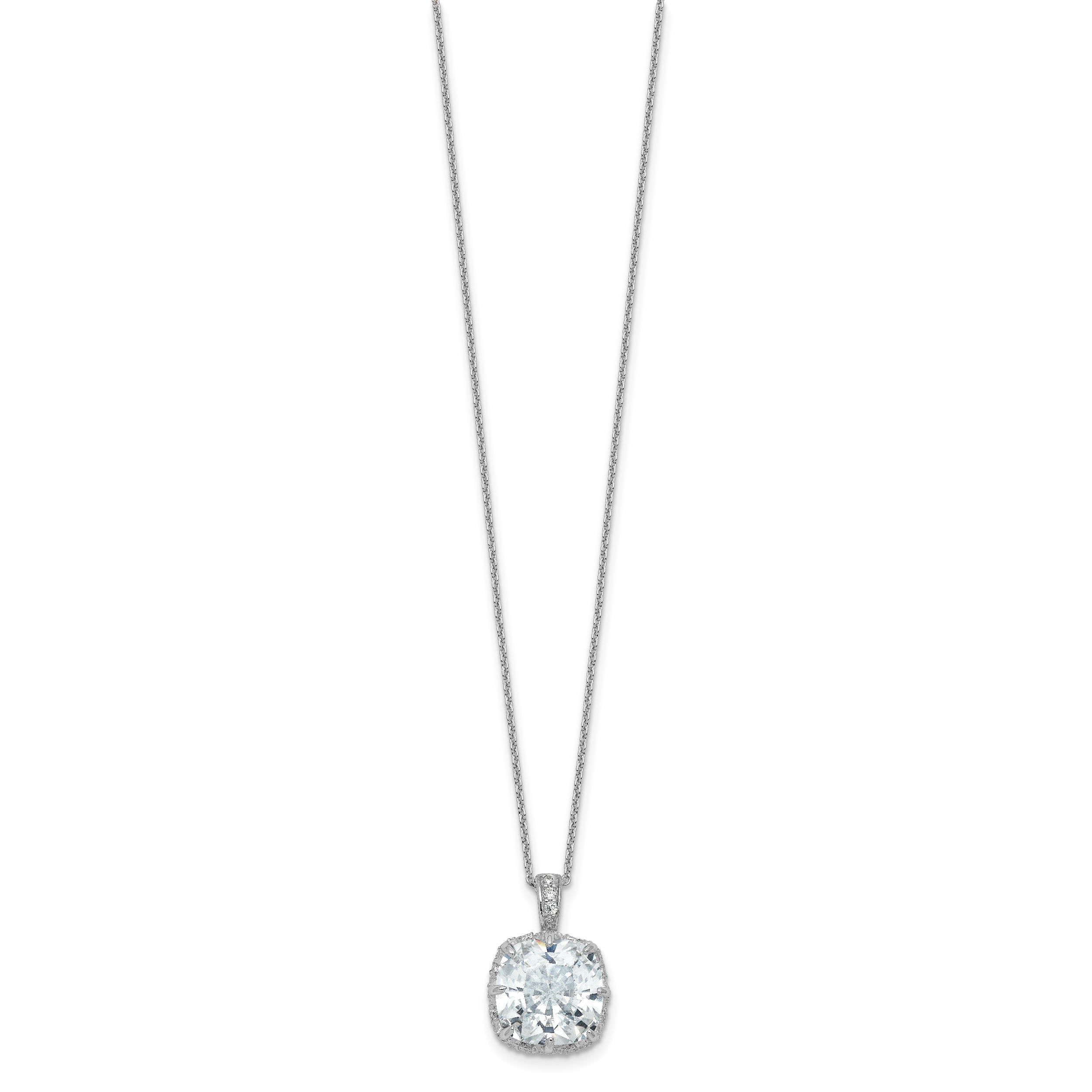 Cheryl M Sterling Silver Rhodium-plated Polished Fancy Gallery Cushion-cut CZ 18 Inch Necklace