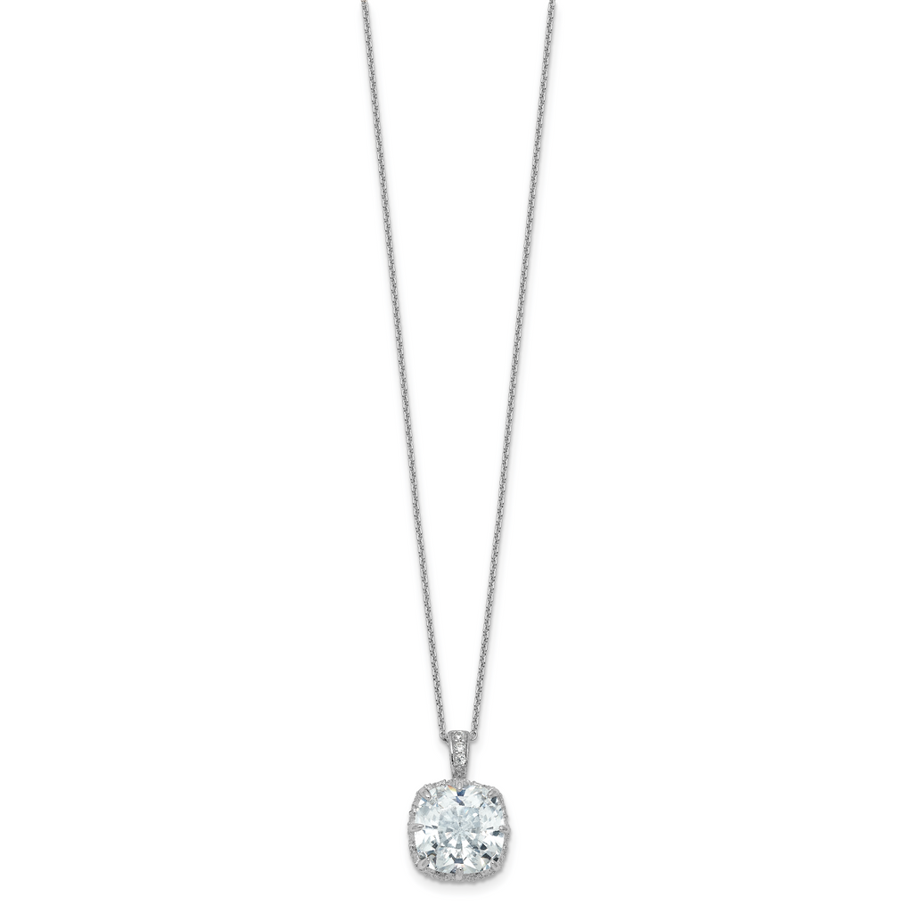 Cheryl M Sterling Silver Rhodium-plated Polished Fancy Gallery Cushion-cut CZ 18 Inch Necklace