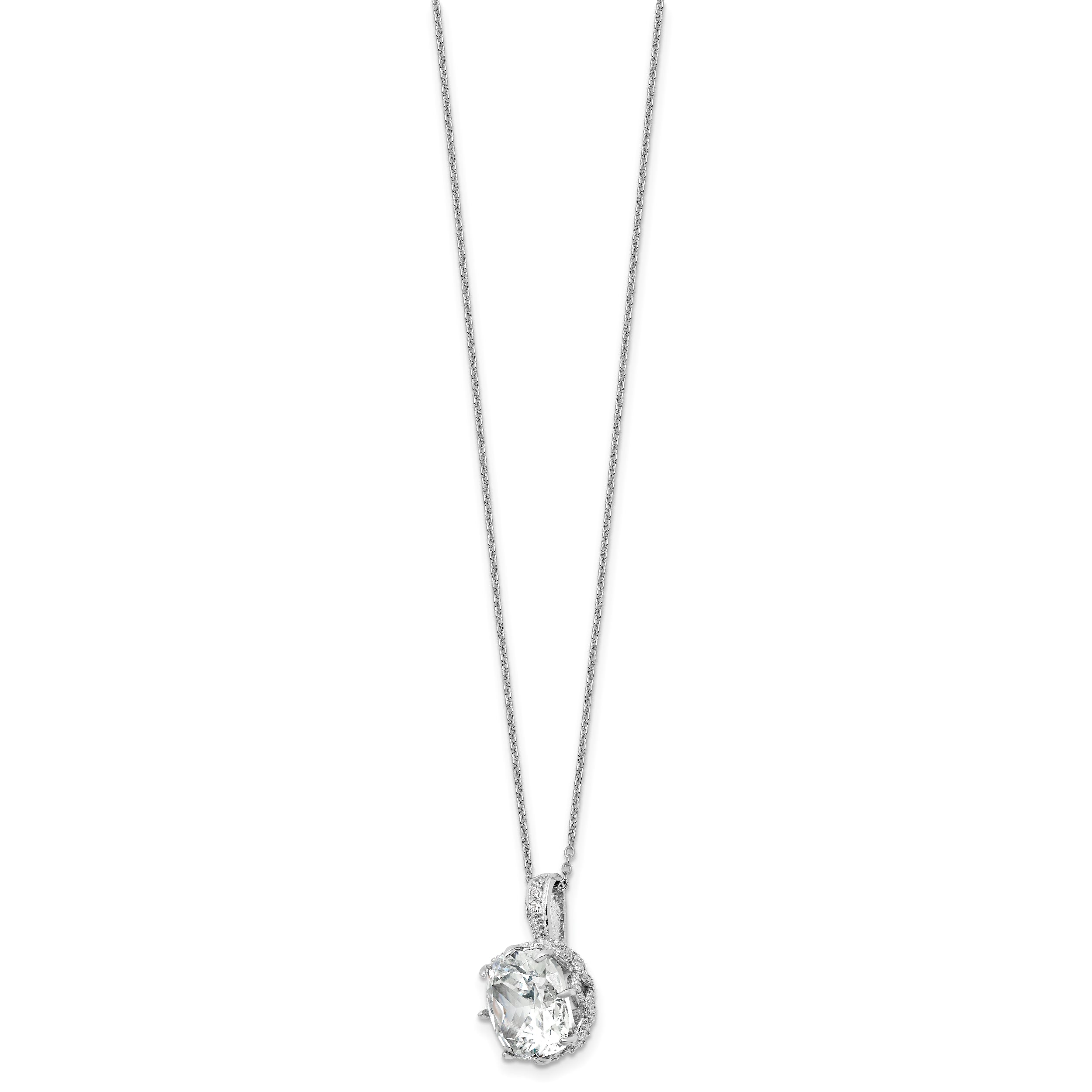 Cheryl M Sterling Silver Rhodium-plated Polished Fancy Gallery Cushion-cut CZ 18 Inch Necklace