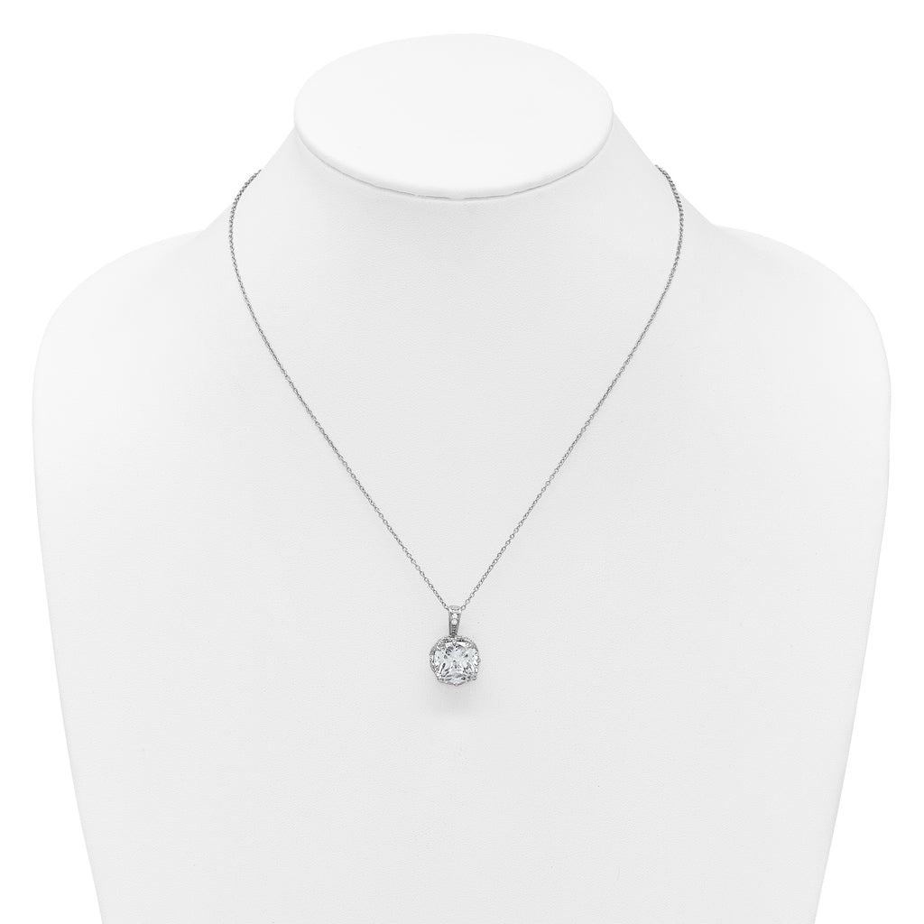 Cheryl M Sterling Silver Rhodium-plated Polished Fancy Gallery Cushion-cut CZ 18 Inch Necklace