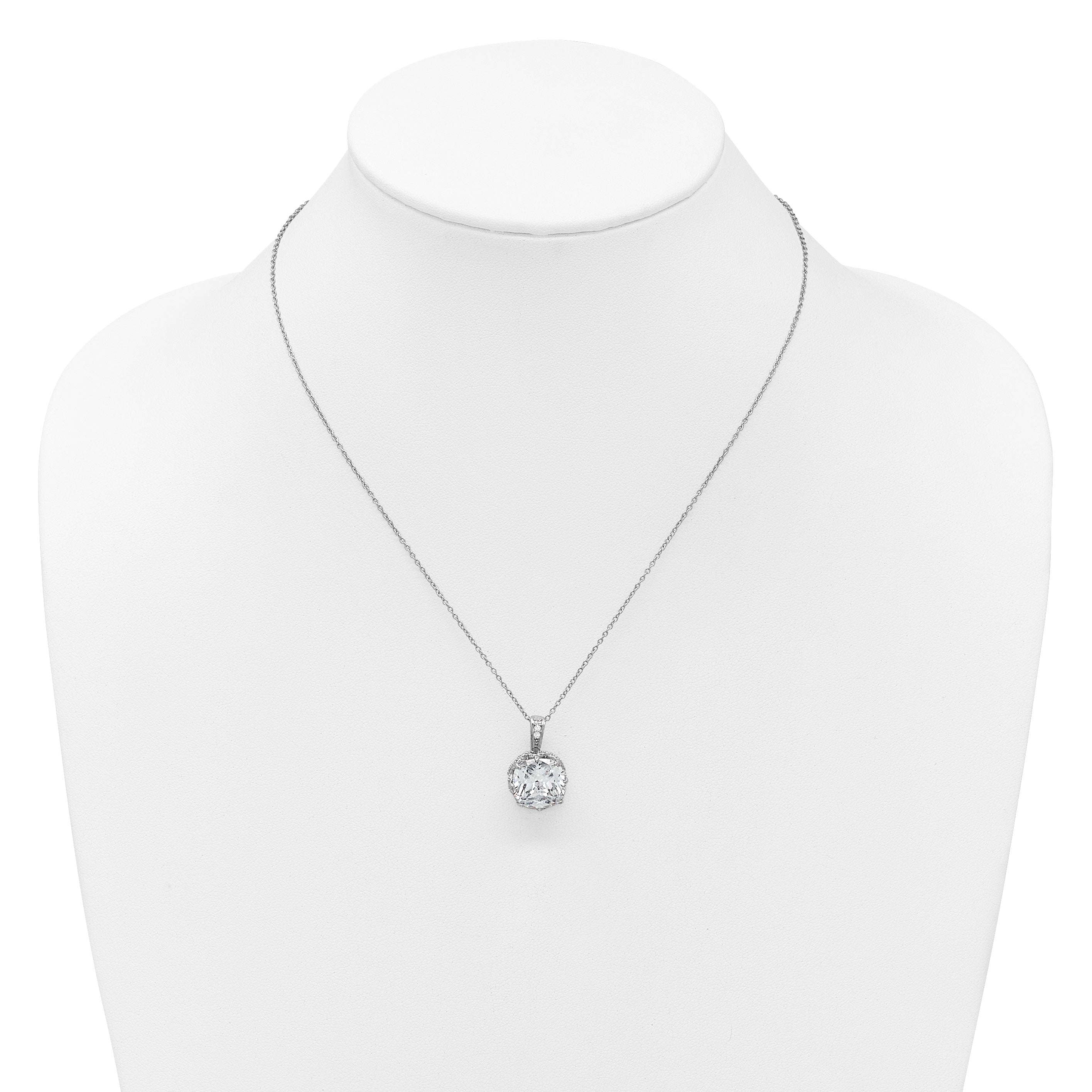 Cheryl M Sterling Silver Rhodium-plated Polished Fancy Gallery Cushion-cut CZ 18 Inch Necklace