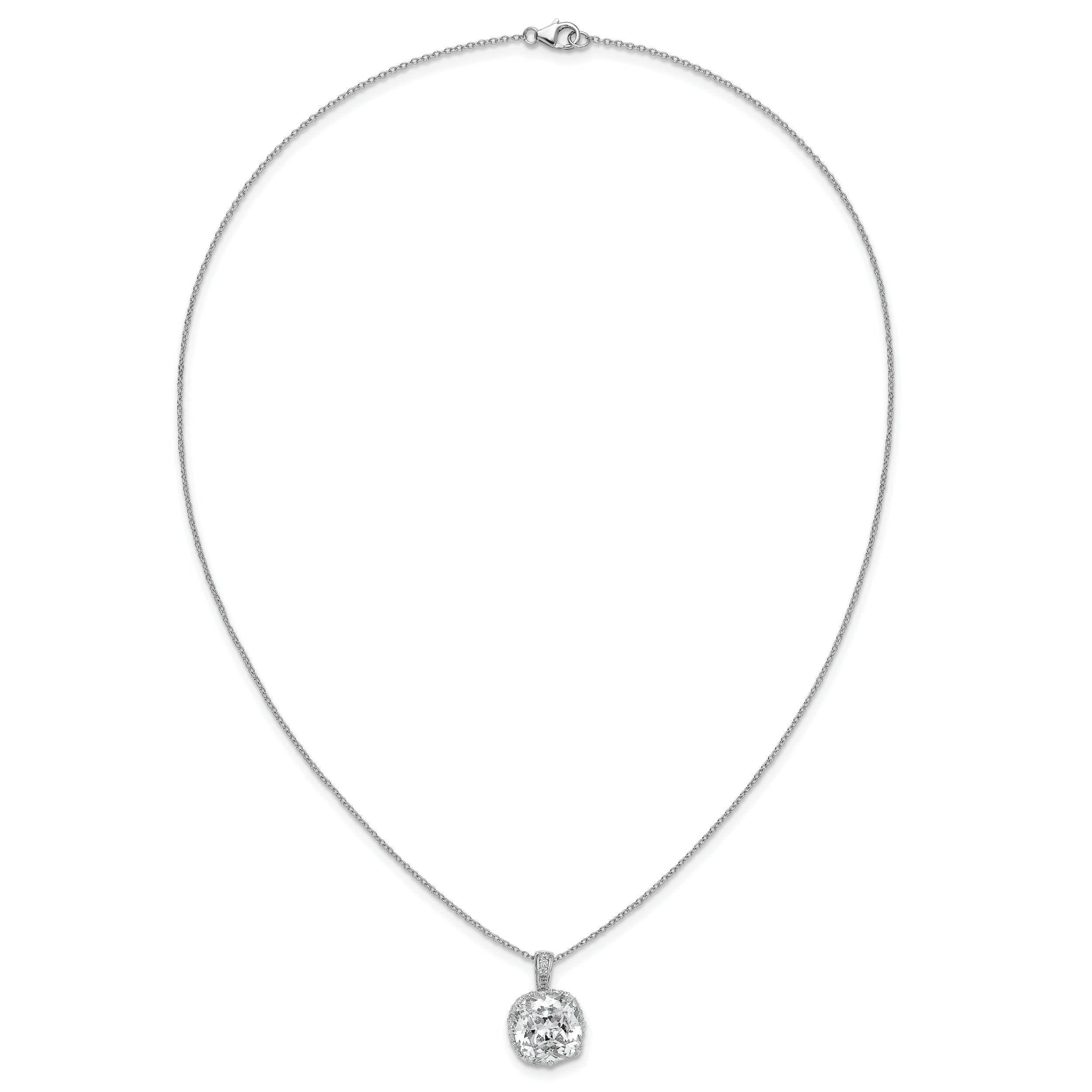 Cheryl M Sterling Silver Rhodium-plated Polished Fancy Gallery Cushion-cut CZ 18 Inch Necklace