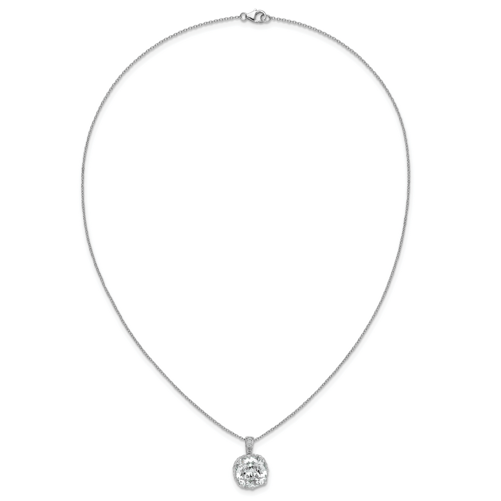 Cheryl M Sterling Silver Rhodium-plated Polished Fancy Gallery Cushion-cut CZ 18 Inch Necklace