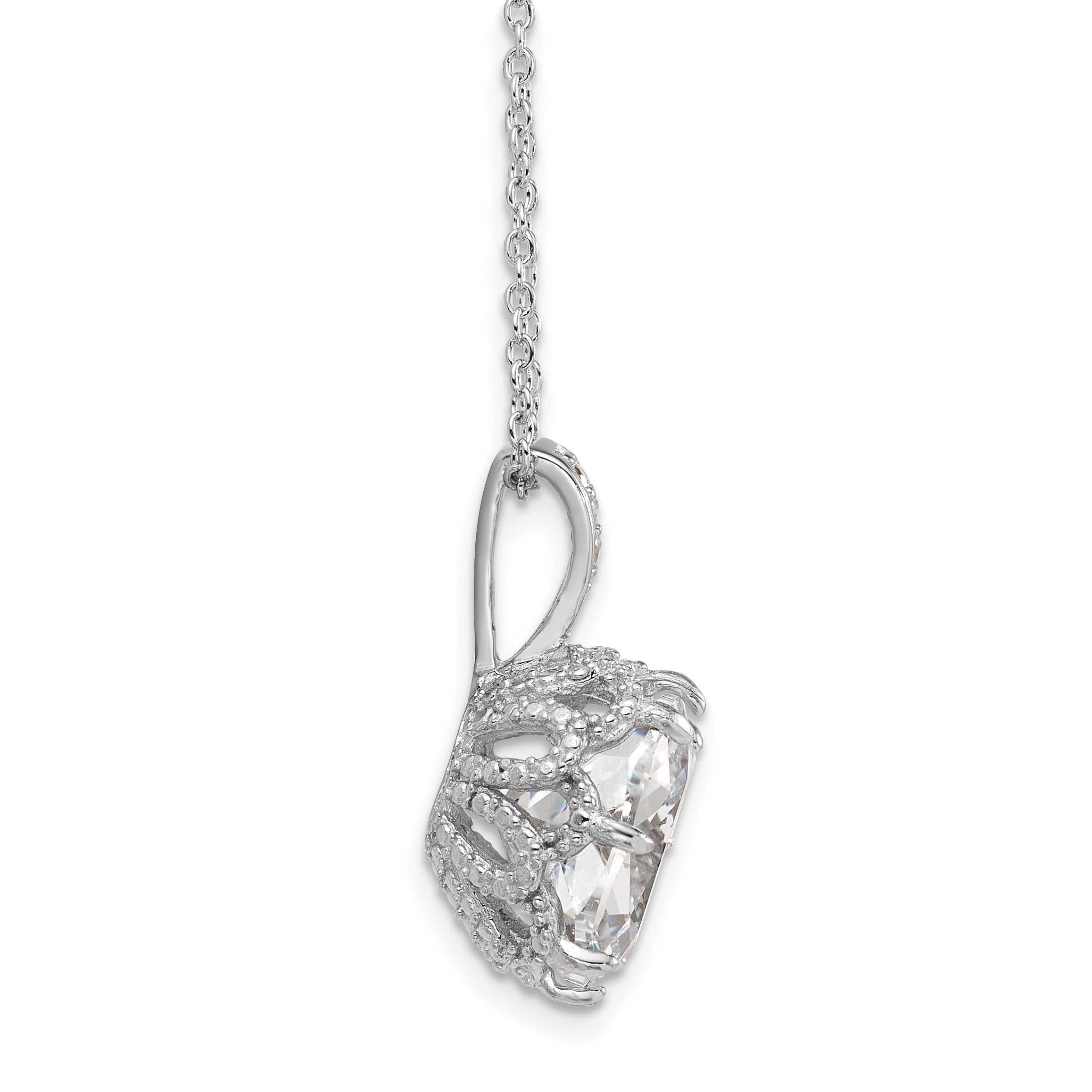Cheryl M Sterling Silver Rhodium-plated Polished Fancy Gallery Cushion-cut CZ 18 Inch Necklace