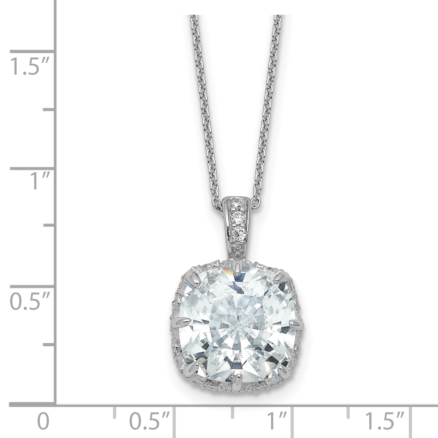 Cheryl M Sterling Silver Rhodium-plated Polished Fancy Gallery Cushion-cut CZ 18 Inch Necklace