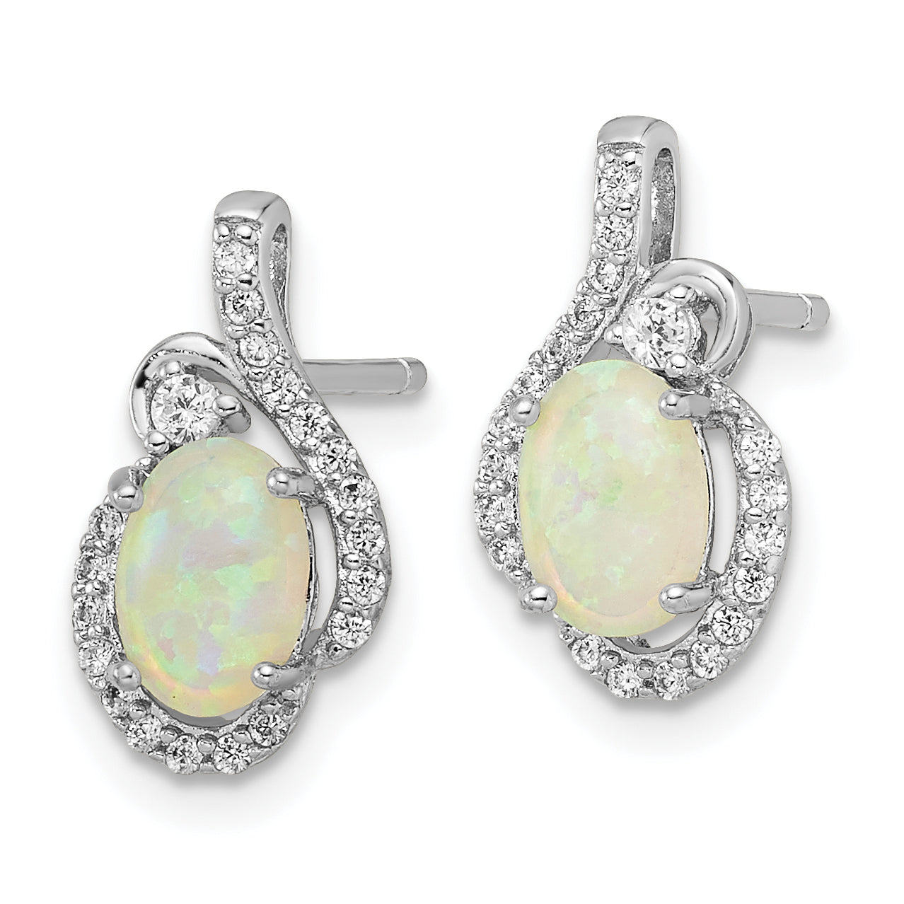 Cheryl M Sterling Silver Rhodium-plated Polished Lab Created Opal and CZ Post Earrings Secondary image