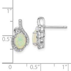 Cheryl M Sterling Silver Rhodium-plated Polished Lab Created Opal and CZ Post Earrings