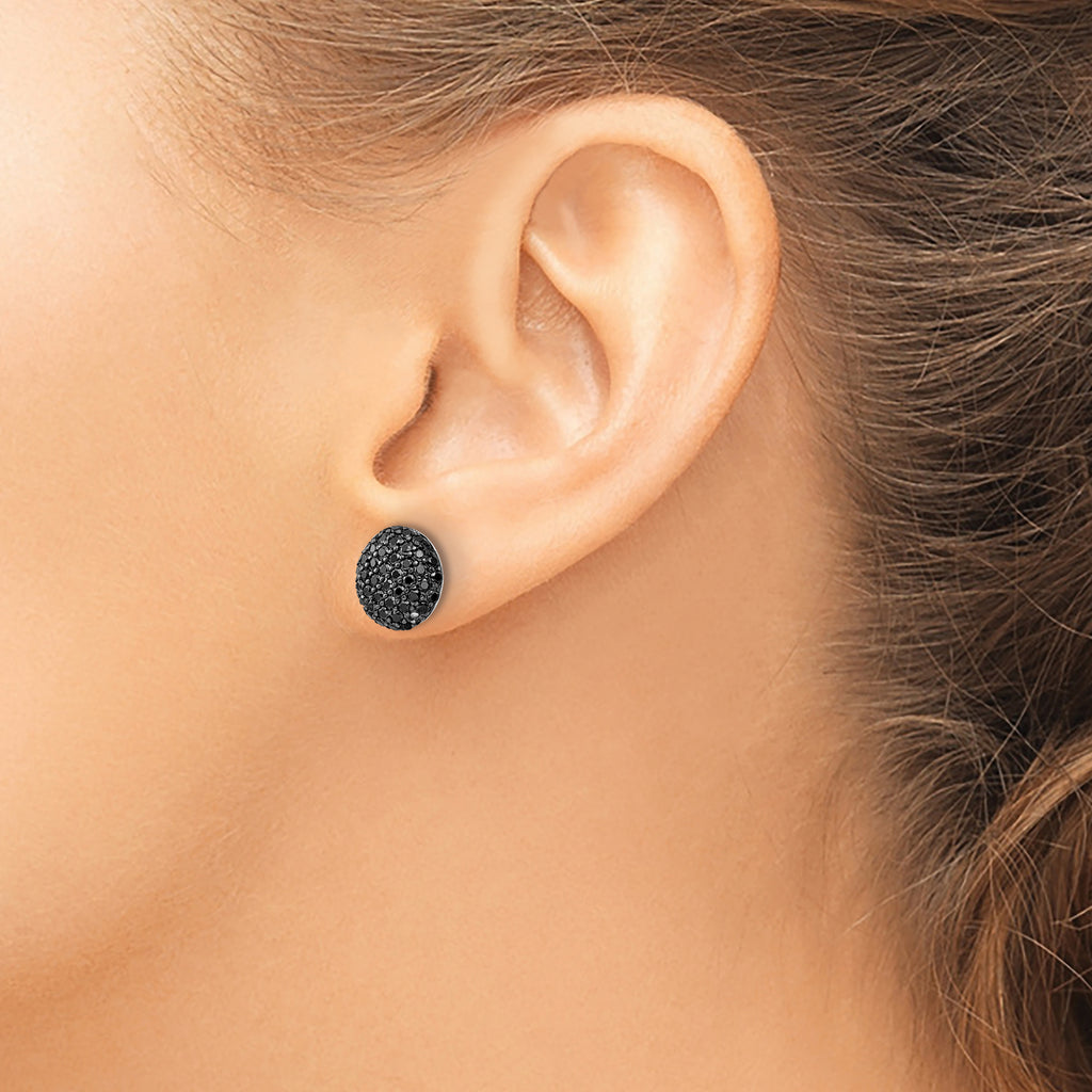 Cheryl M Sterling Silver Rhodium-plated with Black Rhodium Polished Black CZ Cluster Circle Post Earrings