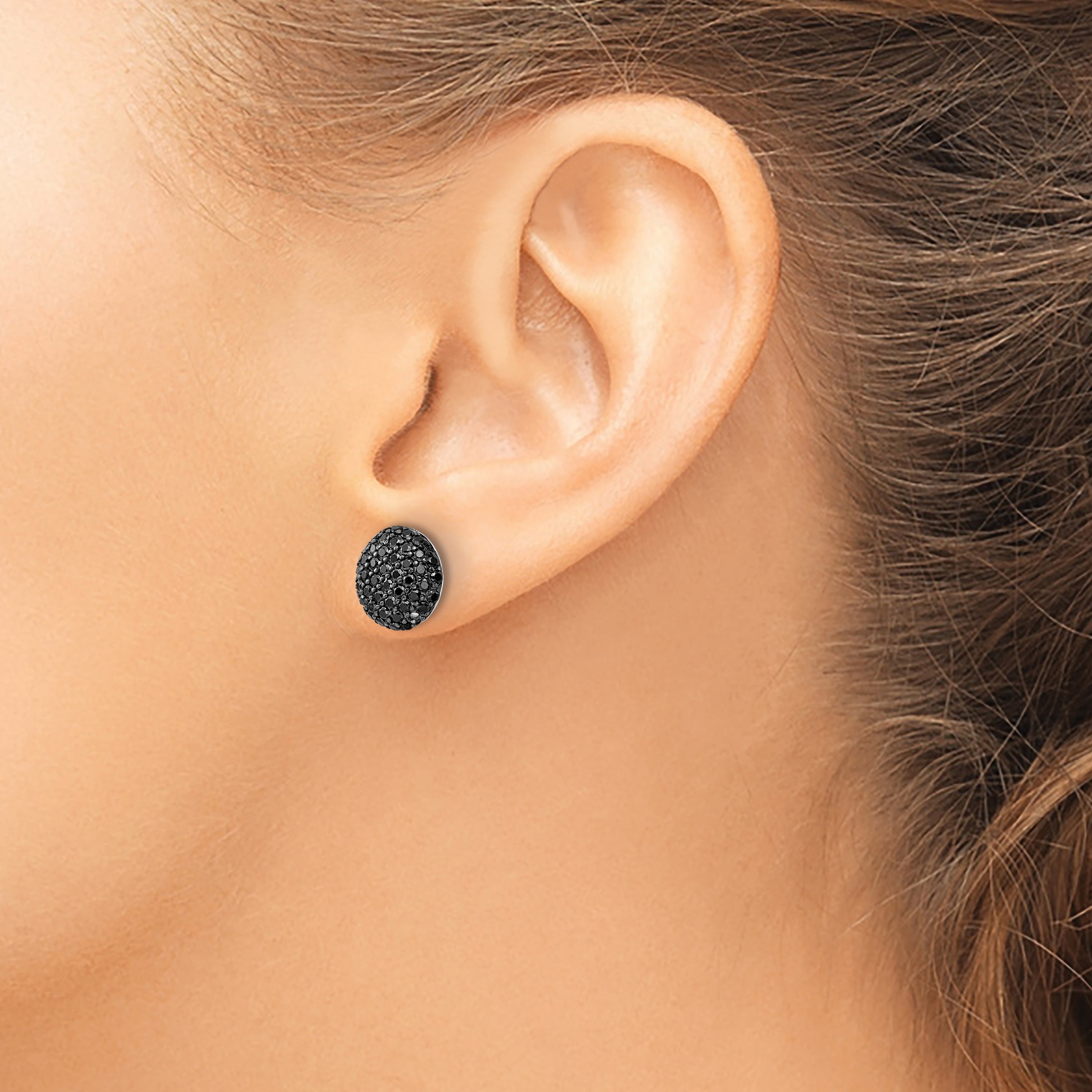 Cheryl M Sterling Silver Rhodium-plated with Black Rhodium Polished Black CZ Cluster Circle Post Earrings