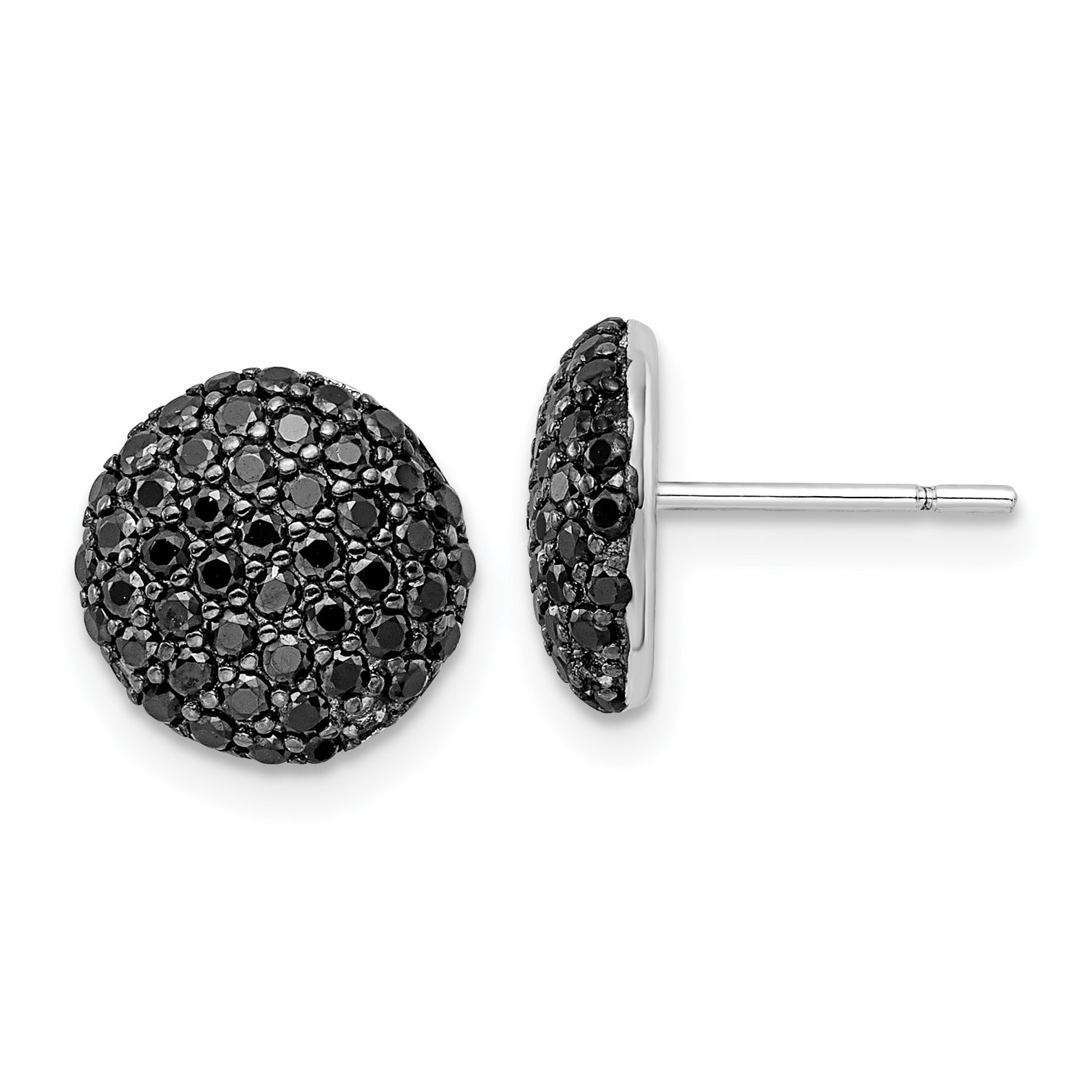 Cheryl M Sterling Silver Rhodium-plated with Black Rhodium Polished Black CZ Cluster Circle Post Earrings