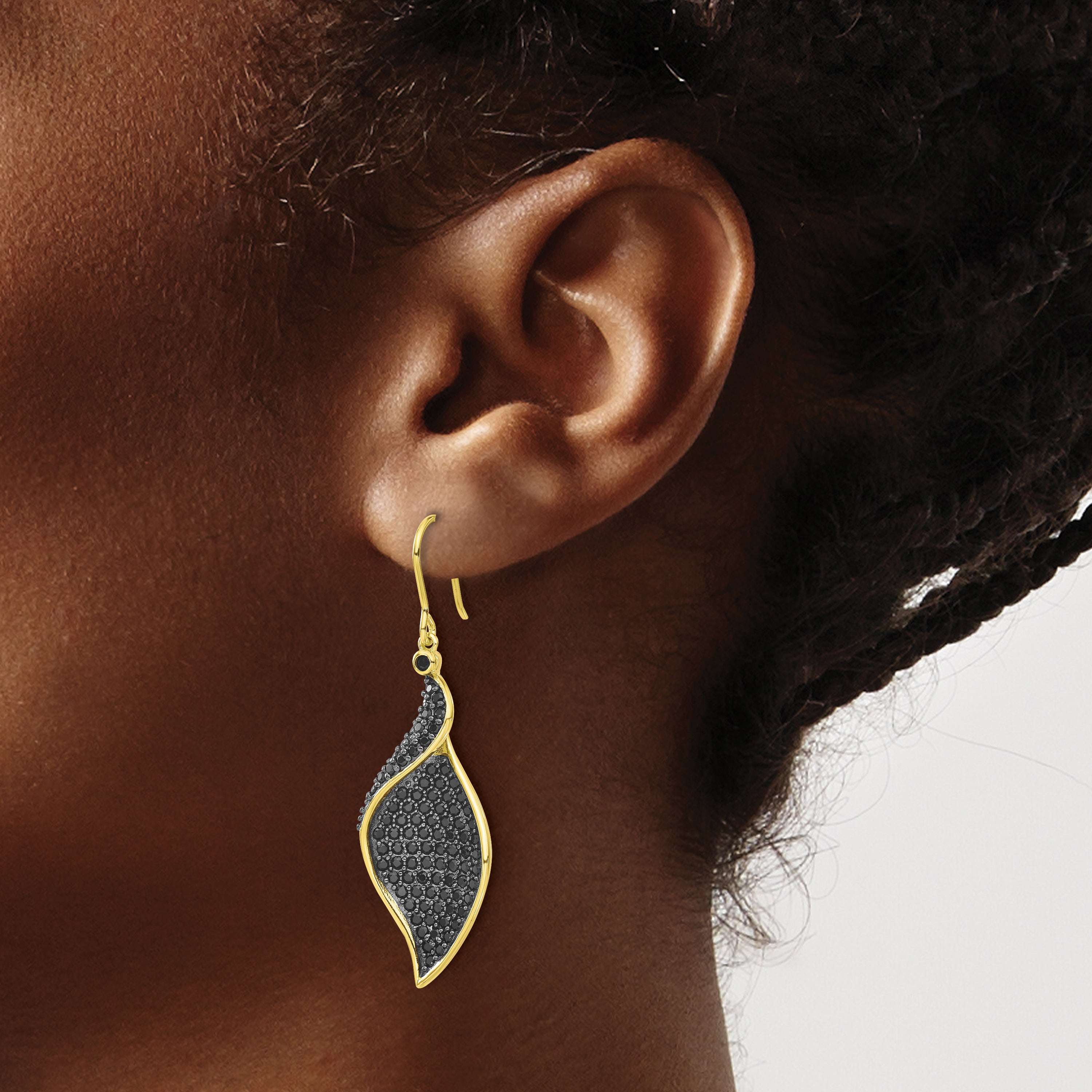 Cheryl M Sterling Silver Gold-plated with Black Rhodium Polished Fancy Black CZ Dangle Earrings