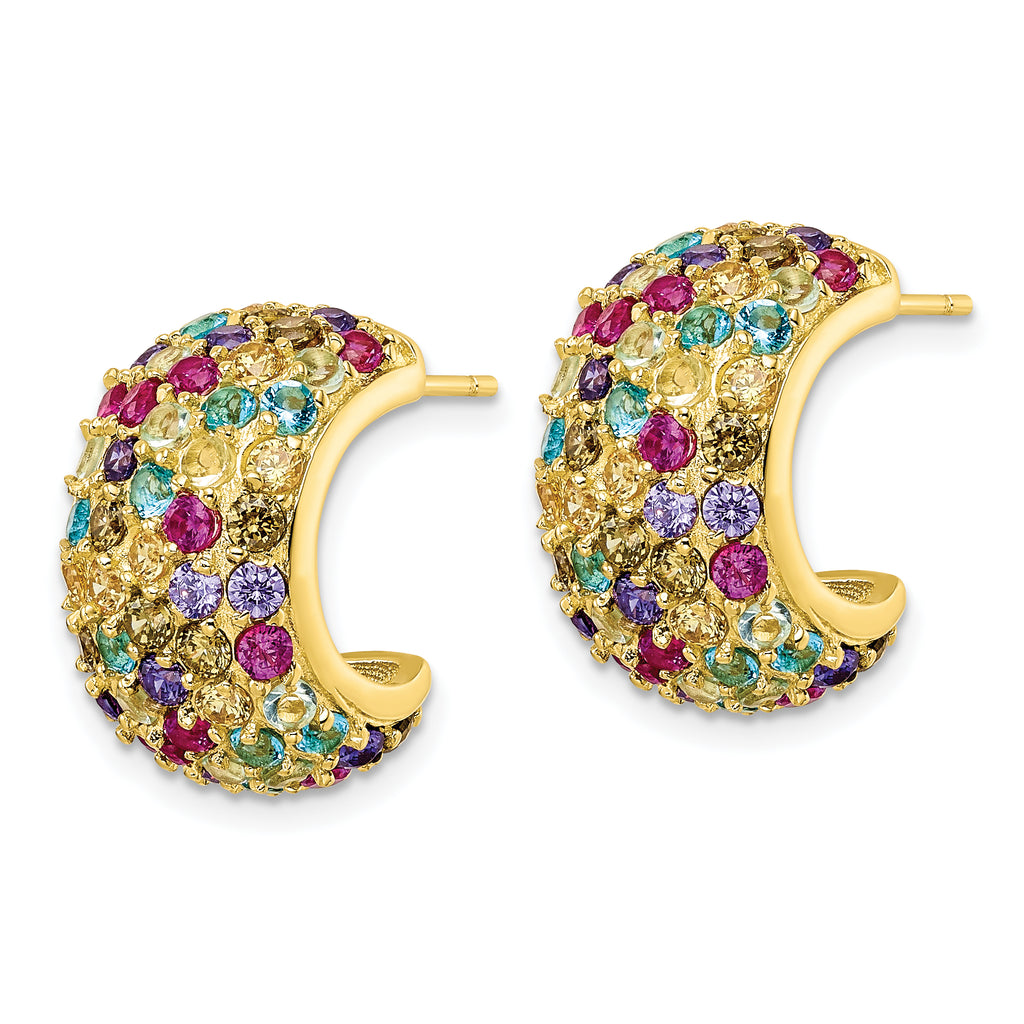 Cheryl M Sterling Silver Gold-plated Polished Multicolor CZ Post C-Hoop Earrings