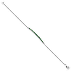 Cheryl M Sterling Silver Hematite and Rhodium-plated Polished and Beaded Green Glass Bar 7 Inch Bracelet