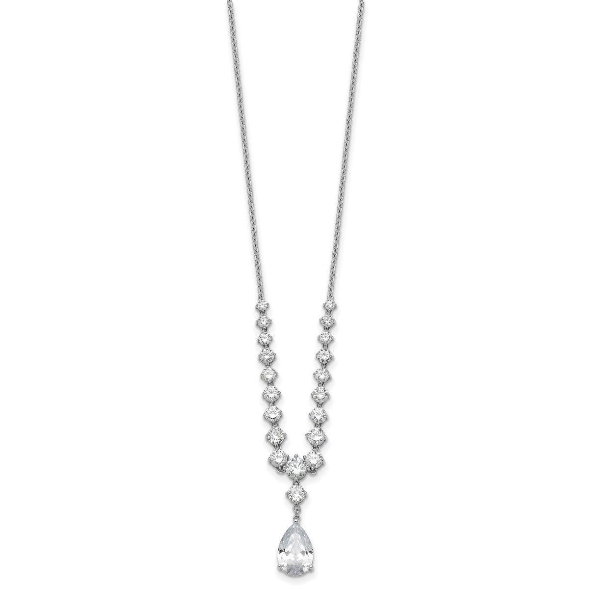Pear Shape Cubic Zirconia Dangle Necklace in Sterling Silver, 18 Inch - Sophia Jewelers