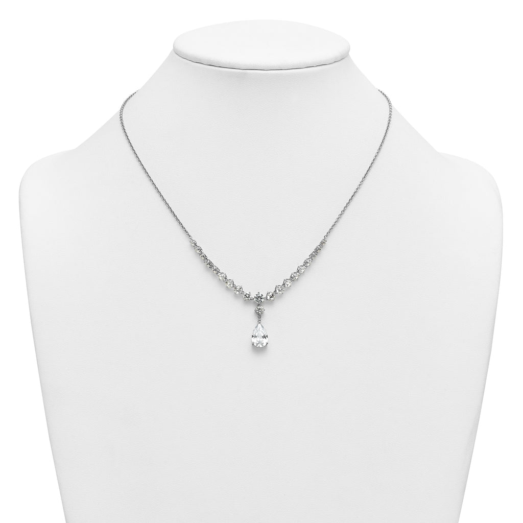Pear Shape Cubic Zirconia Dangle Necklace in Sterling Silver, 18 Inch - Sophia Jewelers