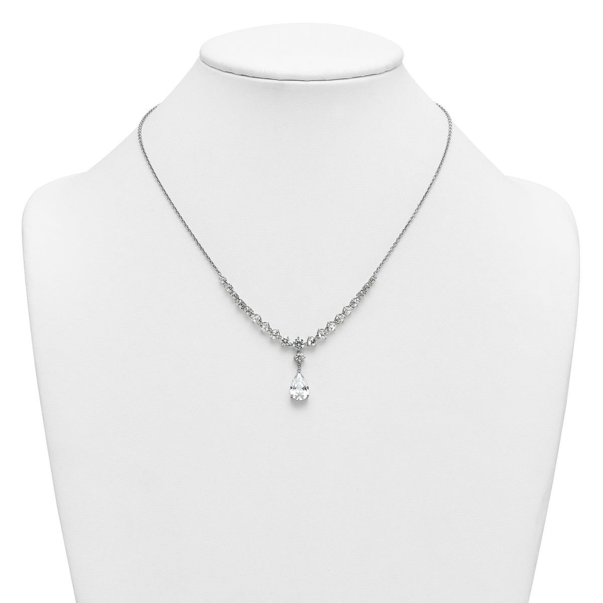 Pear Shape Cubic Zirconia Dangle Necklace in Sterling Silver, 18 Inch - Sophia Jewelers