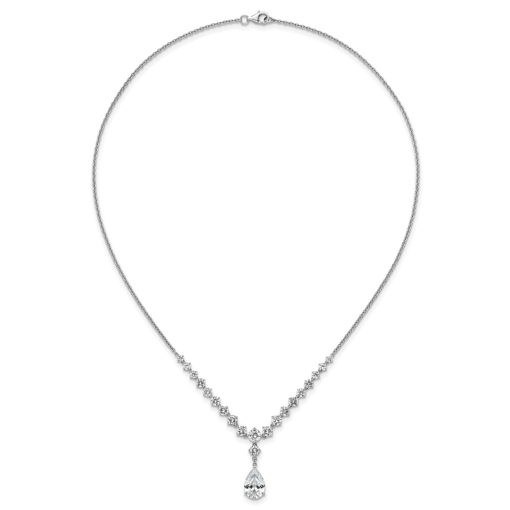 Pear Shape Cubic Zirconia Dangle Necklace in Sterling Silver, 18 Inch - Sophia Jewelers