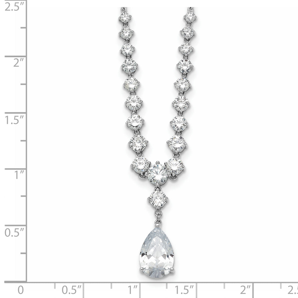 Pear Shape Cubic Zirconia Dangle Necklace in Sterling Silver, 18 Inch - Sophia Jewelers
